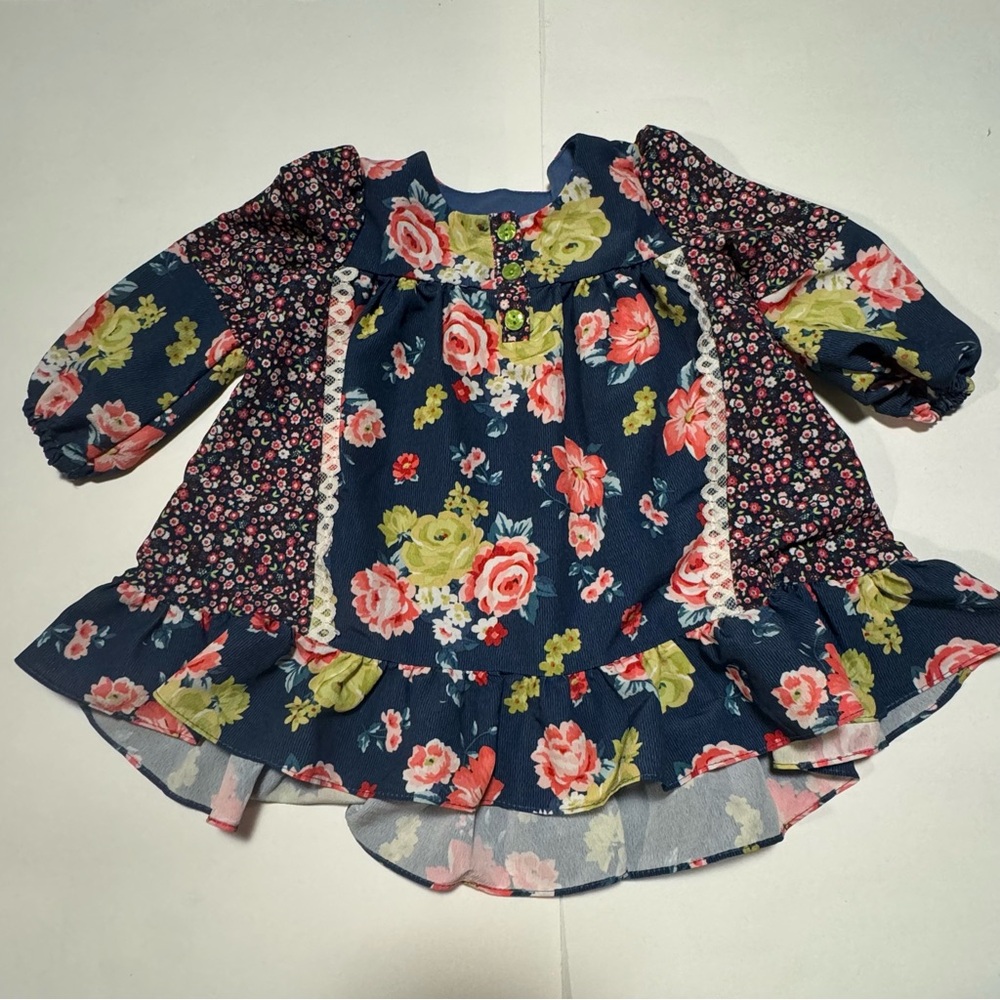 Bonnie Baby Floral Kids Dress - Navy and Pink